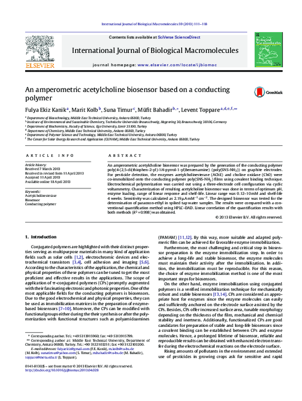 (PDF) An amperometric acetylcholine biosensor based on a conducting polymer