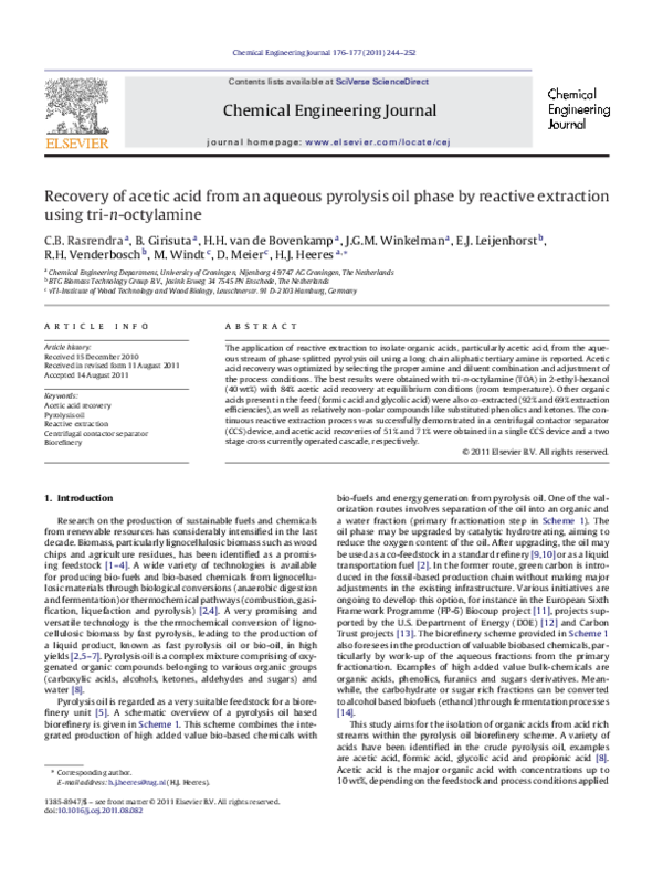 (PDF) Recovery of acetic acid from an aqueous pyrolysis oil phase by ...