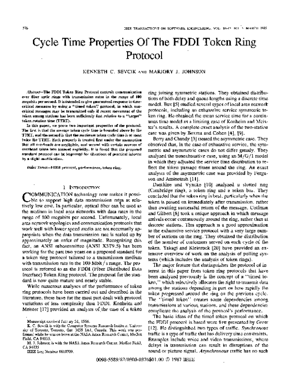 (PDF) Cycle time properties of the FDDI token ring protocol