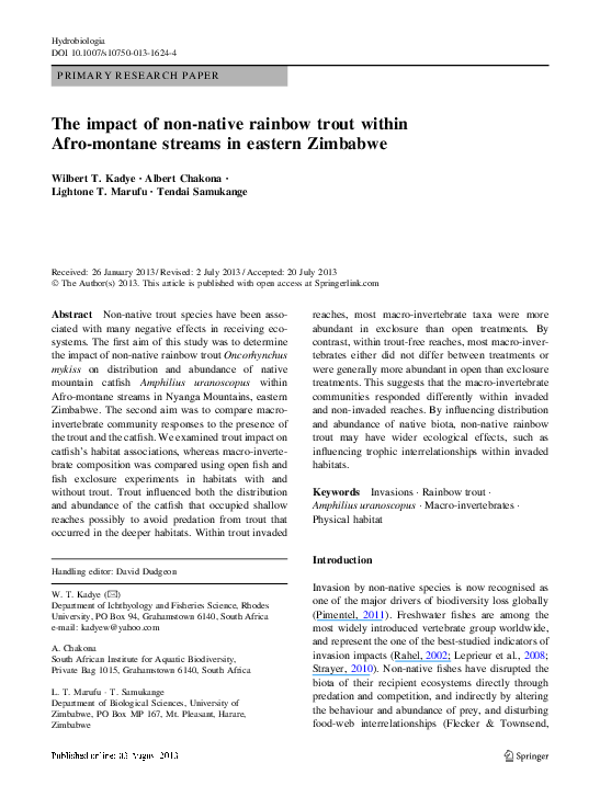 (PDF) The impact of non-native rainbow trout within Afro-montane ...