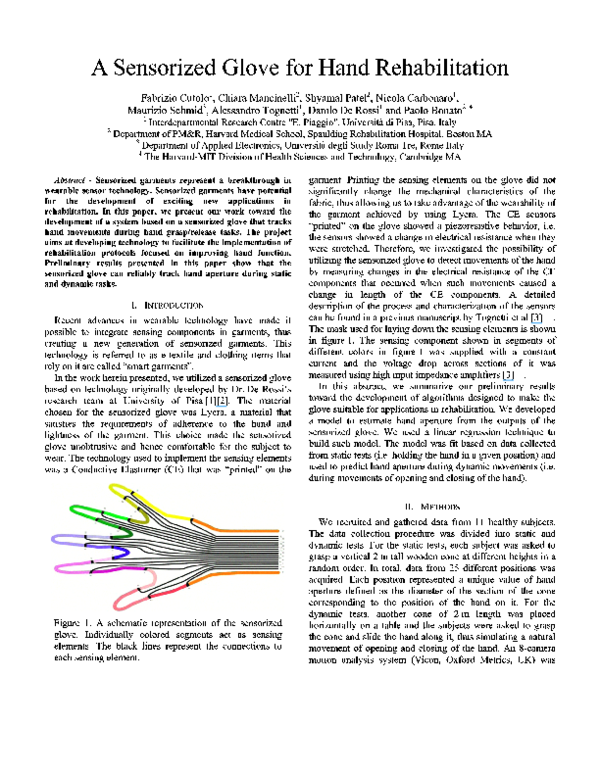 (PDF) A sensorized glove for hand rehabilitation