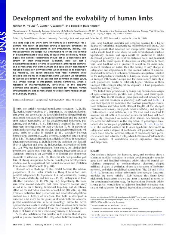 (PDF) Development and the evolvability of human limbs
