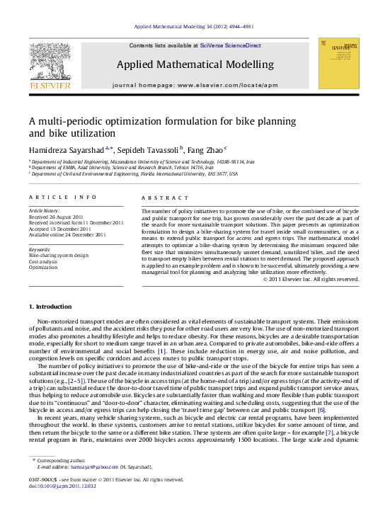 (PDF) A multi-periodic optimization formulation for bike planning and ...