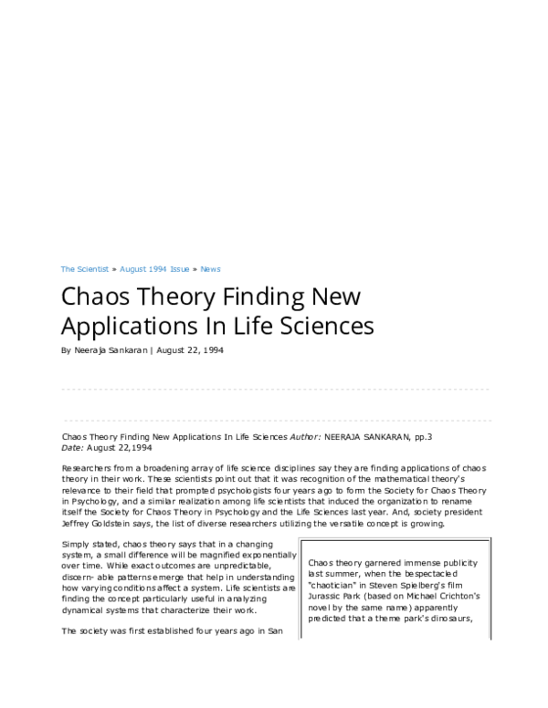 (PDF) Chaos theory finding new applications in the life sciences
