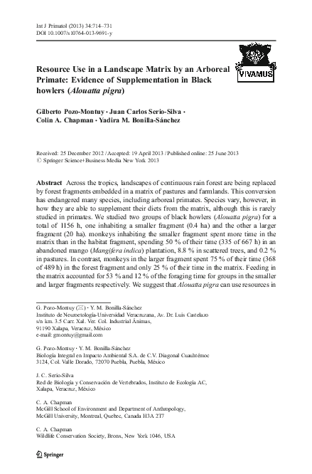 (PDF) Resource Use in a Landscape Matrix by an Arboreal Primate ...