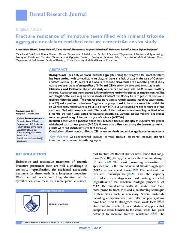 (PDF) Fracture resistance of immature teeth filled with mineral ...