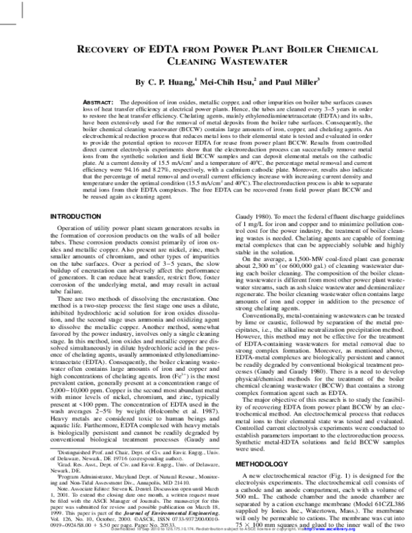 (PDF) 2000 RECOVERY OF EDTA FROM POWER PLANT BOILER CHEMICAL CLEANING