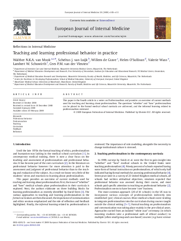 (PDF) Teaching and learning professional behavior in practice