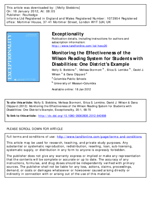 (PDF) Monitoring the Effectiveness of the Wilson Reading System for