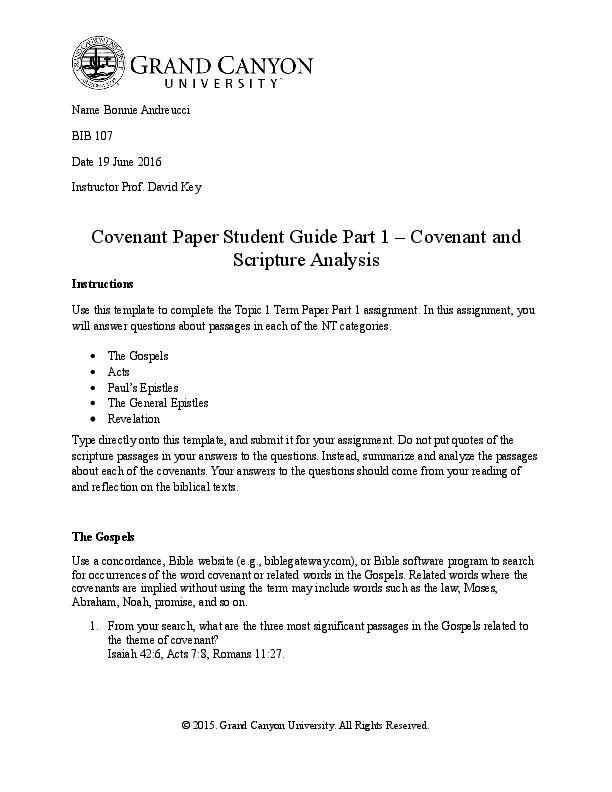 BIB 107 TURNIN PAPER 19 JUNE 2016...Covenant Paper Student Guide Part I