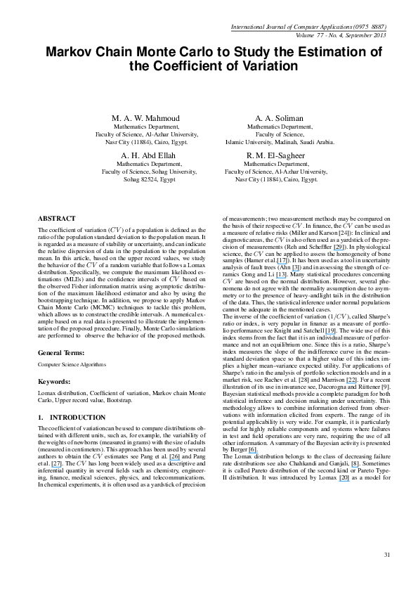 (PDF) Markov Chain Monte Carlo to Study the Estimation of the ...