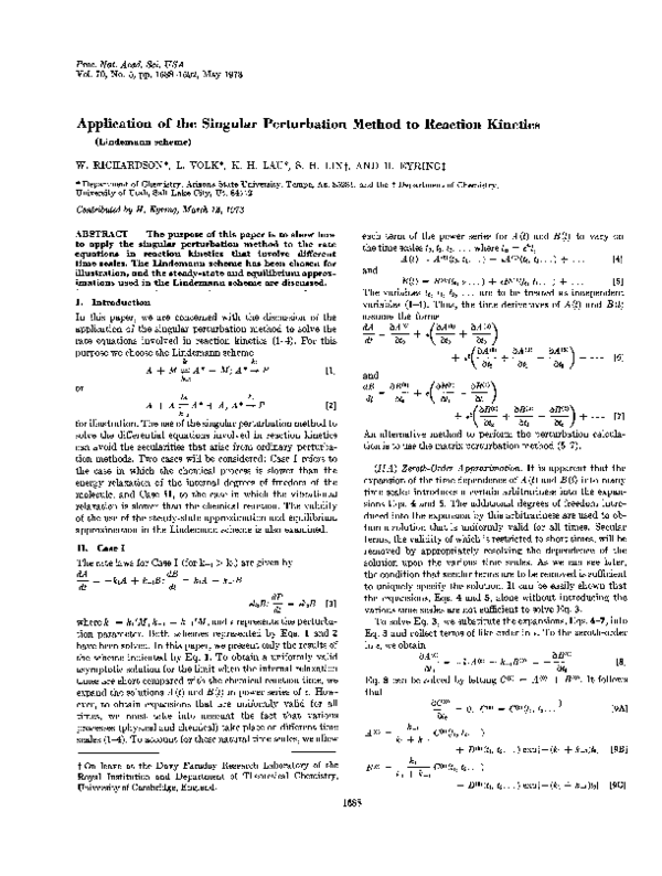 (PDF) Application of the Singular Perturbation Method to Reaction Kinetics