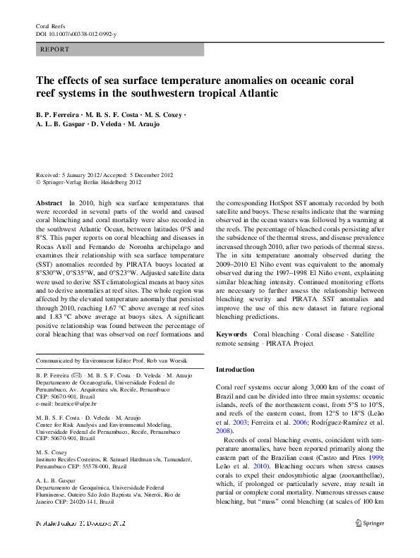 (PDF) The effects of sea surface temperature anomalies on oceanic coral ...