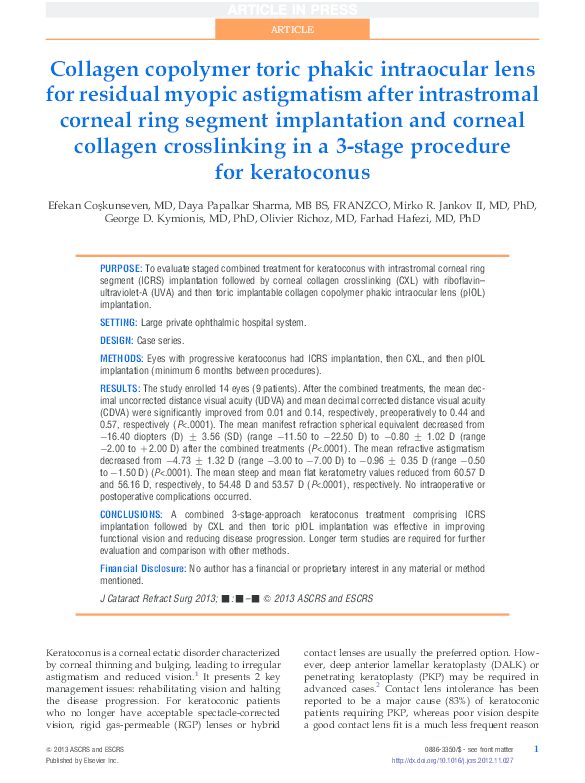 (PDF) Collagen copolymer toric phakic intraocular lens for residual ...