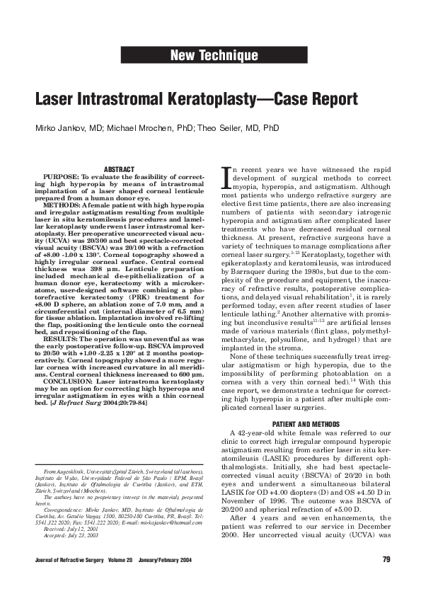 (PDF) Laser intrastromal keratoplastycase report Mirko Jankov