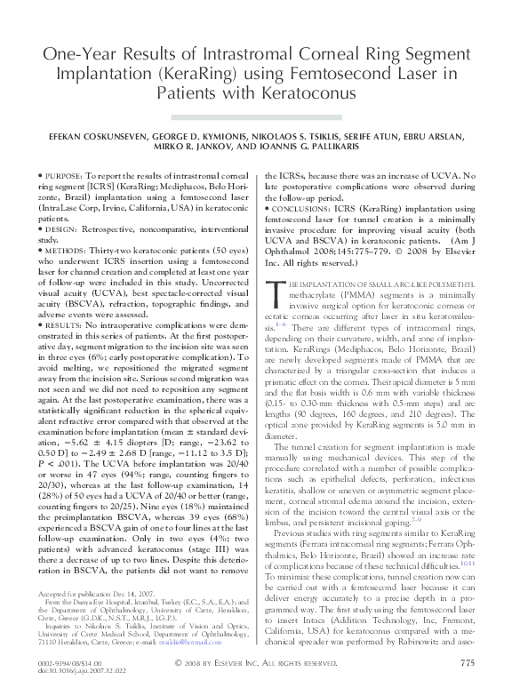 (PDF) One-Year Results of Intrastromal Corneal Ring Segment ...