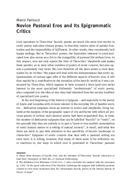 (PDF) 'Novice Pastoral Eros and Its Epigrammatic Critics', in E ...