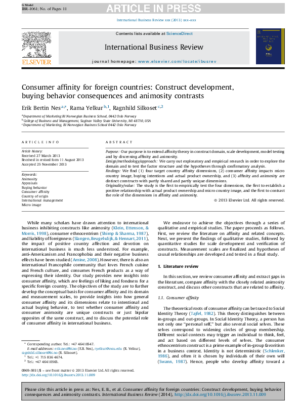 (PDF) Consumer affinity for foreign countries: Construct development ...