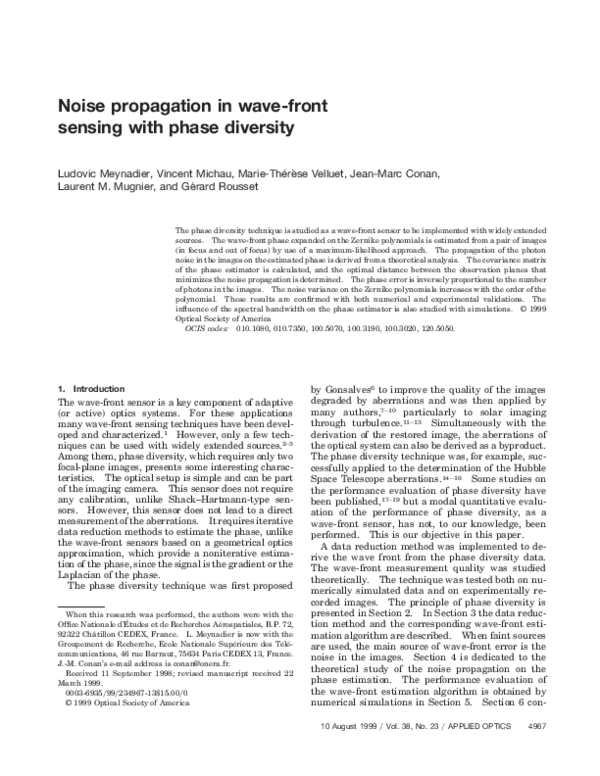 (PDF) Noise Propagation in Wave-Front Sensing with Phase Diversity