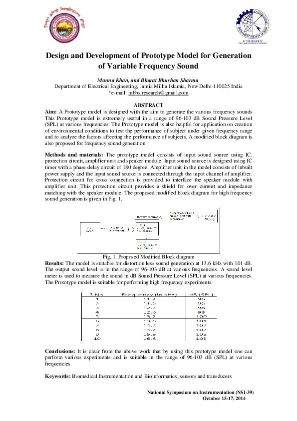 (PDF) Design and Development of Prototype Model for Variable Frequency ...