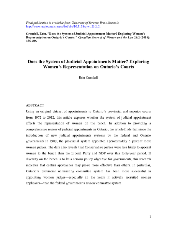 (PDF) Does the system of judicial appointment matter? Exploring women’s