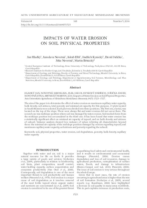 (PDF) IMPACTS OF WATER EROSION ON SOIL PHYSICAL PROPERTIES
