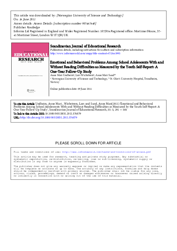 (PDF) Emotional and Behavioral Problems Among School Adolescents With ...