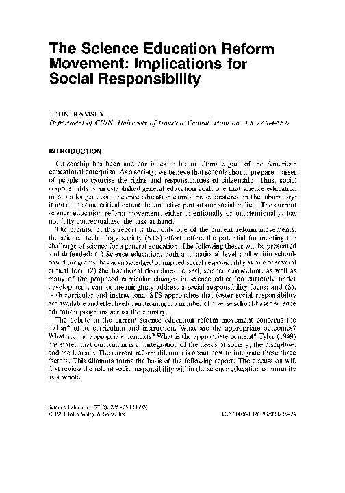 (PDF) The science education reform movement: implications for social ...