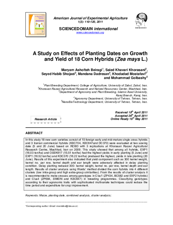 (PDF) A Study on Effects of Planting Dates on Growth and Yield of 18 ...