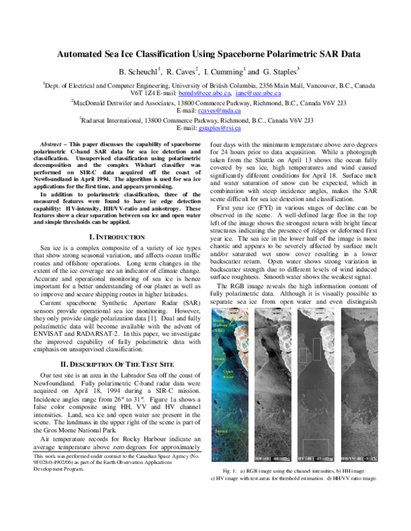(PDF) Automated sea ice classification using spaceborne polarimetric ...