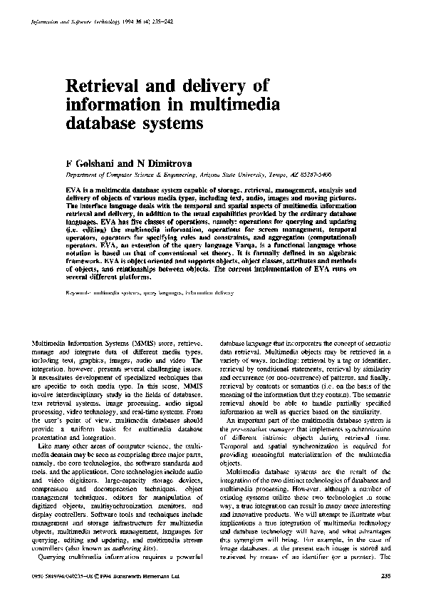 (PDF) Retrieval and delivery of information in multimedia database systems