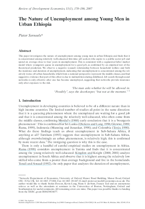 (PDF) The Nature of Unemployment among Young Men in Urban Ethiopia