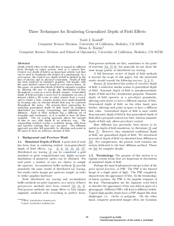 (PDF) Three Techniques for Rendering Generalized Depth of Field Effects