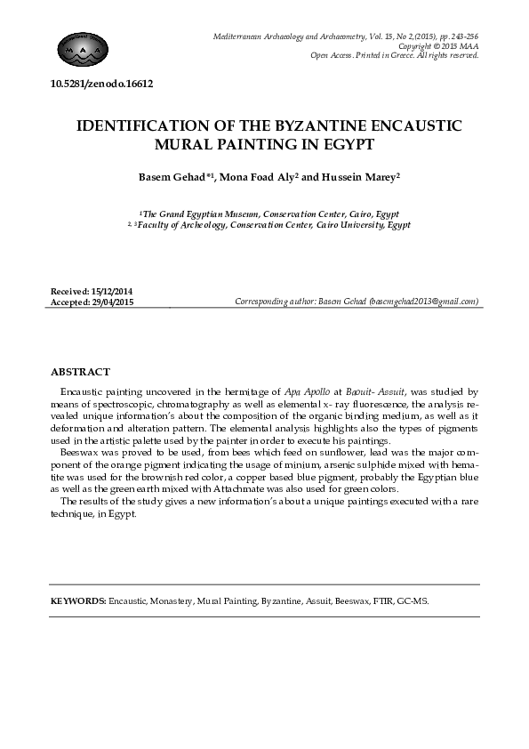 First page of “IDENTIFICATION OF THE BYZANTINE ENCAUSTIC MURAL PAINTING IN EGYPT”