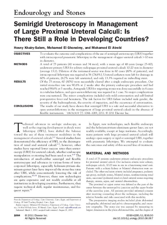 (PDF) Semirigid Ureteroscopy in Management of Large Proximal Ureteral ...