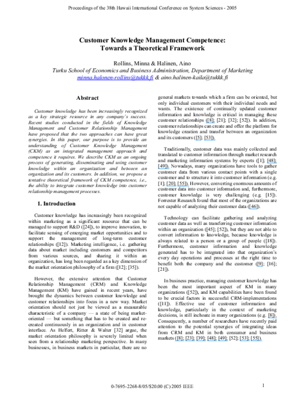 (PDF) Customer Knowledge Management Competence: Towards a Theoretical ...