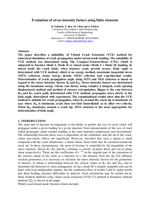 (PDF) Evaluation of stress intensity factors using finite elements