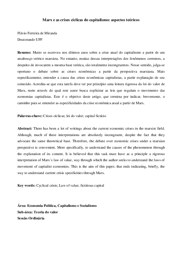 Marx e as crises cíclicas do capitalismo: aspectos teóricos