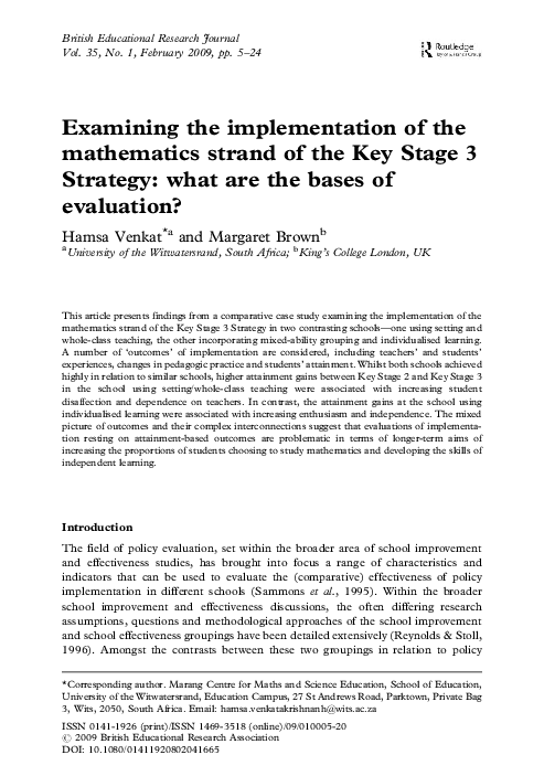 (PDF) Examining the implementation of the mathematics strand of the Key ...