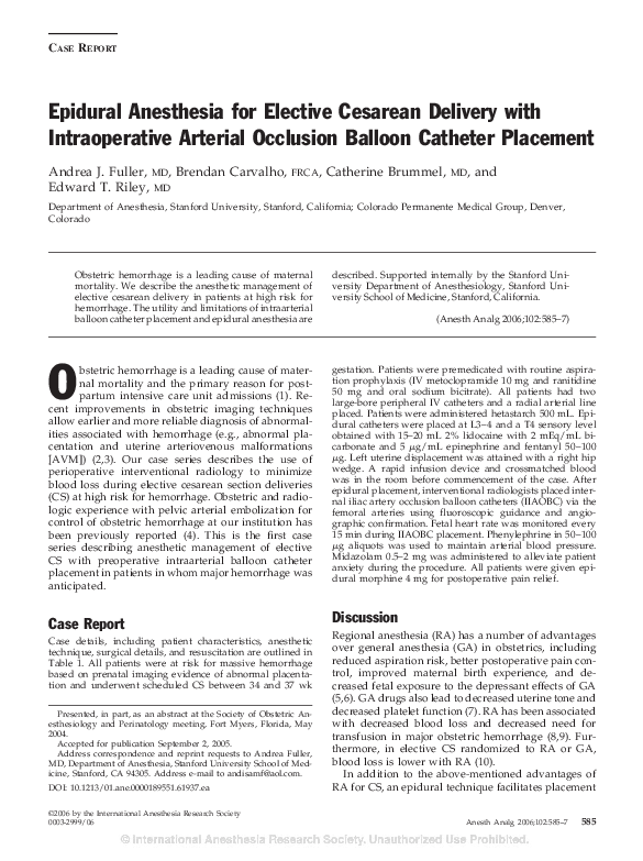 (PDF) Epidural Anesthesia for Elective Cesarean Delivery with