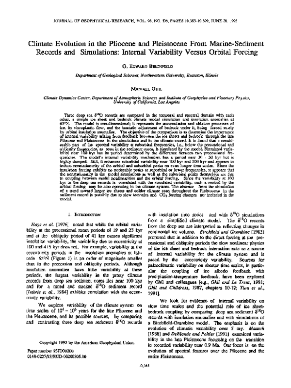 (PDF) Climate evolution in the Pliocene and Pleistocene from marine ...