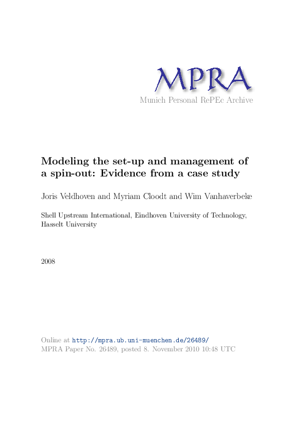 (PDF) Modeling the set-up and management of a spin-out: Evidence from a ...
