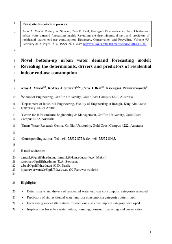 (PDF) Novel bottom-up urban water demand forecasting model: Revealing ...