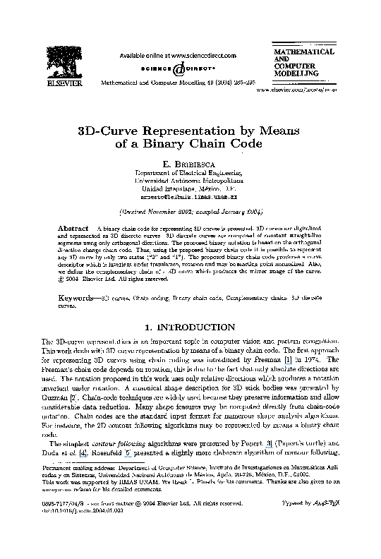(PDF) 3D-curve representation by means of a binary chain code