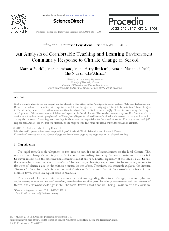 (PDF) An Analysis of Comfortable Teaching and Learning Environment ...