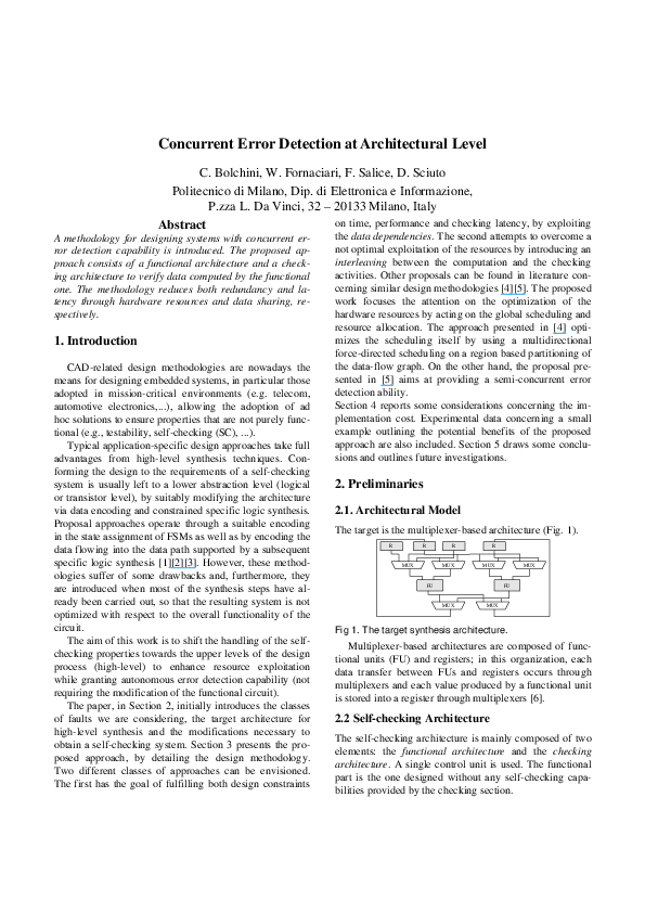 (PDF) Concurrent error detection at architectural level
