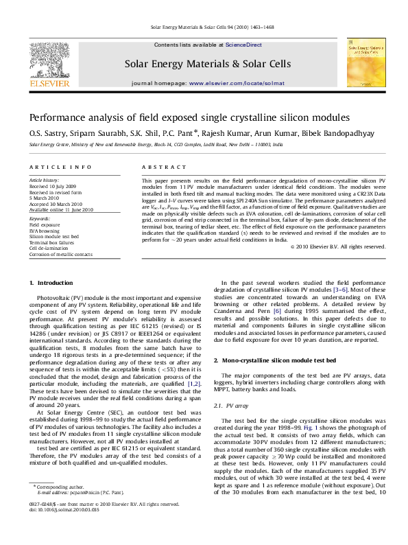 (PDF) Performance analysis of field exposed single crystalline silicon ...