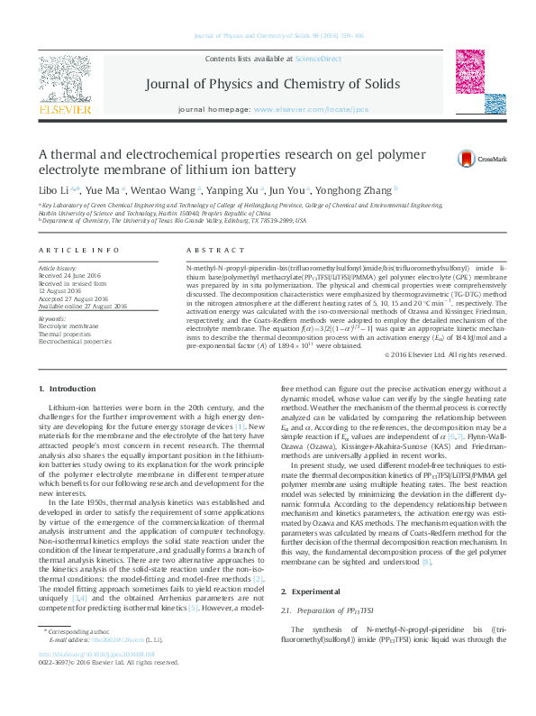 (PDF) A thermal and electrochemical properties research on gel polymer ...
