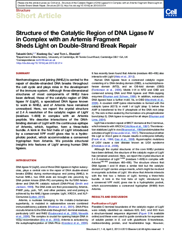 (PDF) Structure of the Catalytic Region of DNA Ligase IV in Complex ...