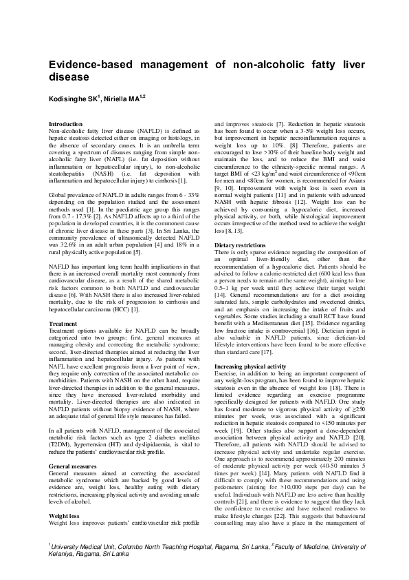 (PDF) Evidence-based management of non-alcoholic fatty liver disease
